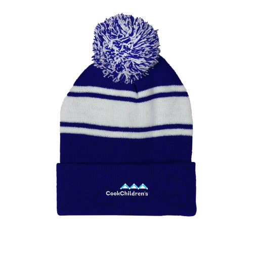 Royal/White Two Tone Knit Pom Beanie w/Cuff