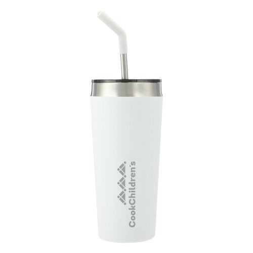 Faye White Vacuum Tumbler w/ Stainless Steel Straw 20 oz