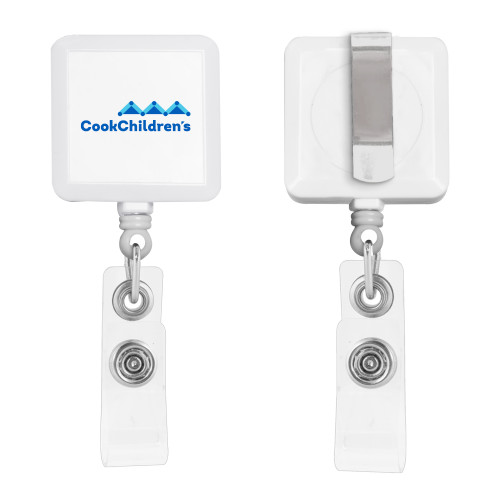 White Square Retractable Badge Holder