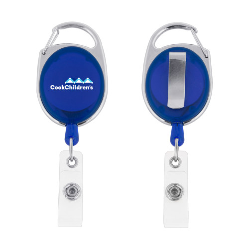 Blue Oval Retractable Badge Holder w/Clip