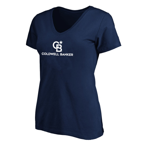 Womens Plus Navy V Neck T Shirt-Monogram Vertical Single