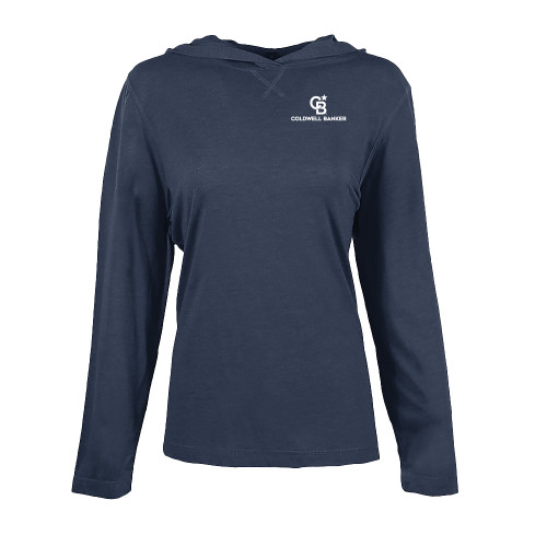 Womens Navy Heather Long Sleeve Hooded Tee-Monogram Vertical Single