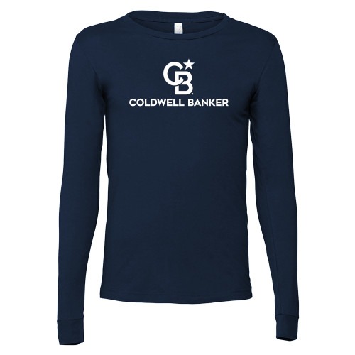 Bella + Canvas Navy Jersey Cotton Long Sleeve T Shirt-Monogram Vertical Single