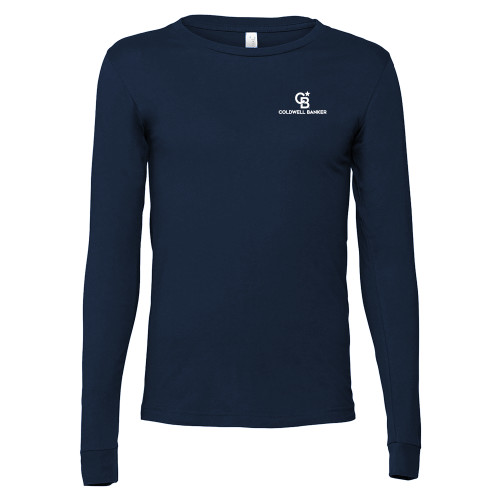Bella + Canvas Navy Jersey Cotton Long Sleeve T Shirt-Monogram Vertical Single