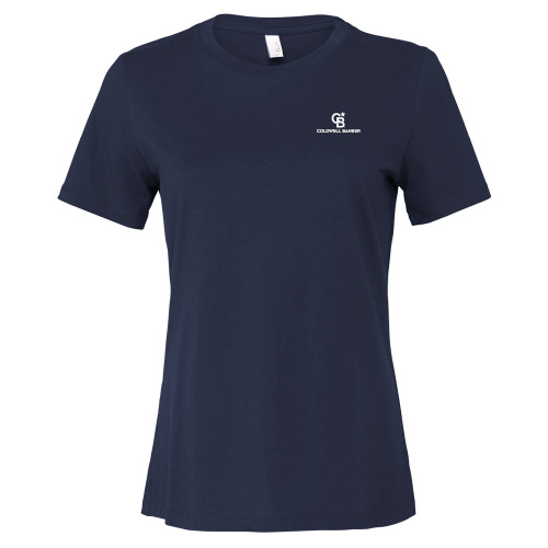 Bella + Canvas Womens Navy Relaxed Cotton T Shirt-Monogram Vertical Single
