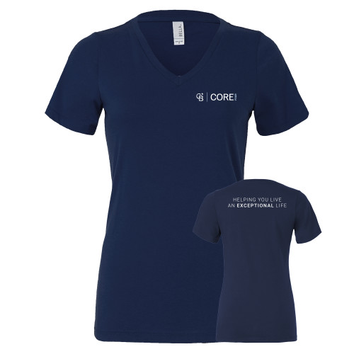  Bella + Canvas Womens Navy V Neck Cotton T Shirt - Core Four