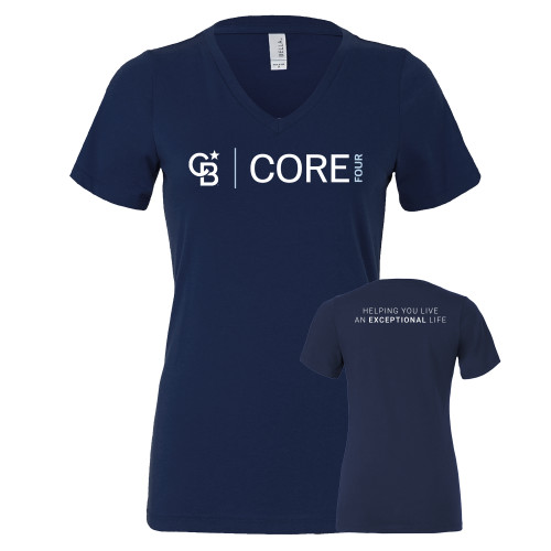  Bella + Canvas Womens Navy V Neck Cotton T Shirt - Core Four