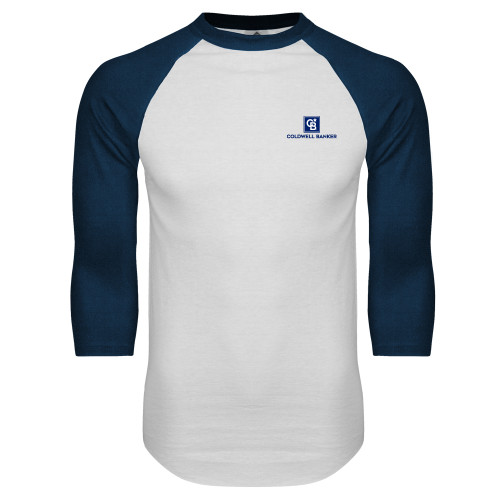 White/Navy Raglan Baseball T Shirt-Framed Vertical Single