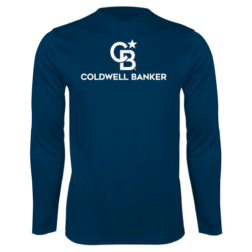 Navy Performance Long Sleeve Shirt-Monogram Vertical Single