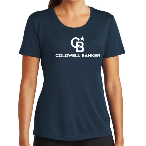 Womens Navy Performance Tee-Monogram Vertical Single