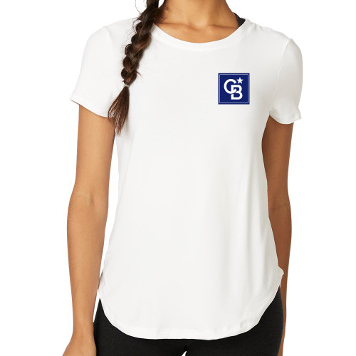 Beyond Yoga Womens Cloud White On The Down Low Short Sleeve Tee -Beyond Yoga Framed Icon