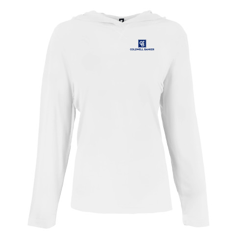 Womens White Long Sleeve Hooded Tee-Framed Vertical Single