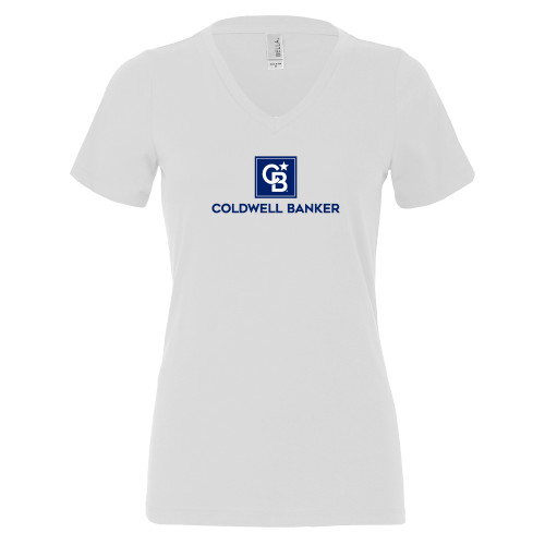 Bella + Canvas Womens White V Neck Cotton T Shirt-Framed Vertical Single