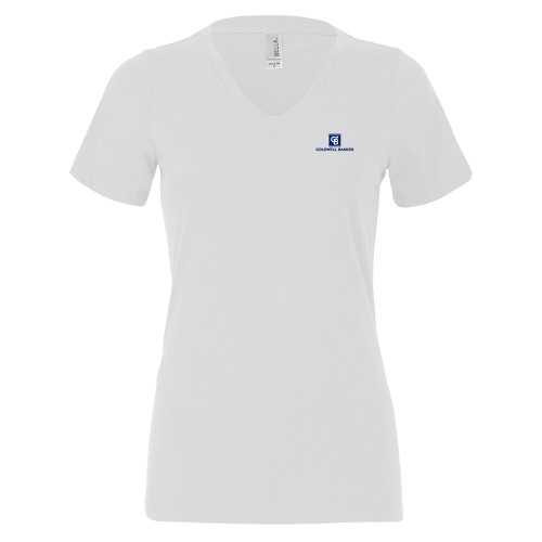 Bella + Canvas Womens White V Neck Cotton T Shirt-Framed Vertical Single