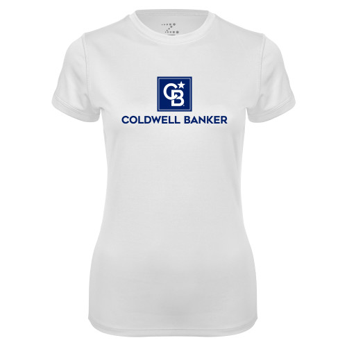 Womens White Performance Tee-Framed Vertical Single
