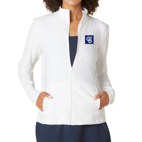 Beyond Yoga Womens Cloud White Spacedye On The Go Mock Neck Jacket -Beyond Yoga Framed Icon