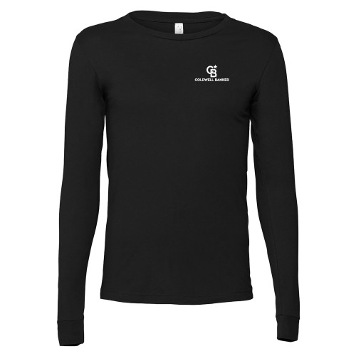 Bella + Canvas Black Jersey Cotton Long Sleeve T Shirt-Monogram Vertical Single