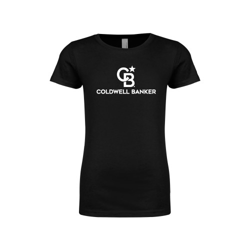 Next Level Girls Black Fashion Fit T Shirt-Monogram Vertical Single