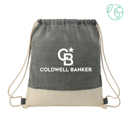 Split Recycled Cotton Natural/Black Drawstring Bag-Monogram Vertical Single