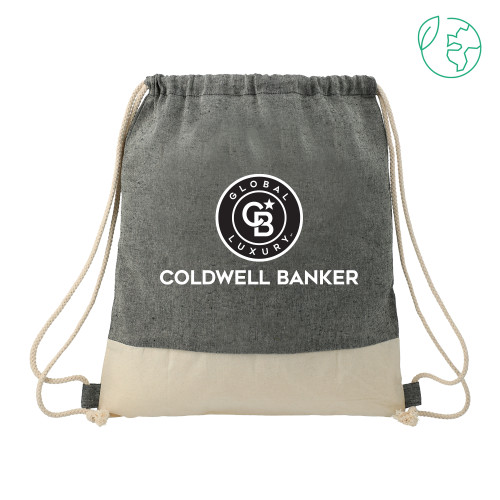 Split Recycled Cotton Natural/Black Drawstring Bag-CBGL Vertical Logo