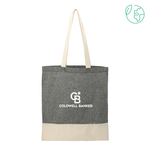 Split Recycled Black Cotton Twill Convention Tote-Monogram Vertical Single