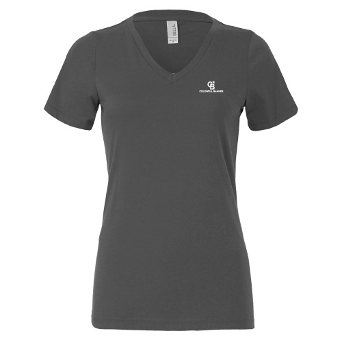 Bella + Canvas Womens Asphalt V Neck Cotton T Shirt-Monogram Vertical Single