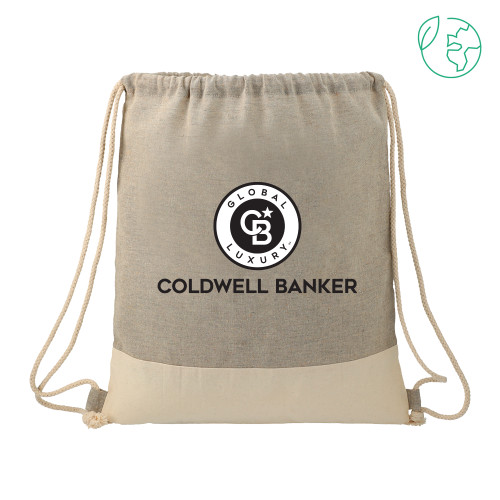 Split Recycled Cotton Grey/Natural Drawstring Bag-CBGL Vertical Logo