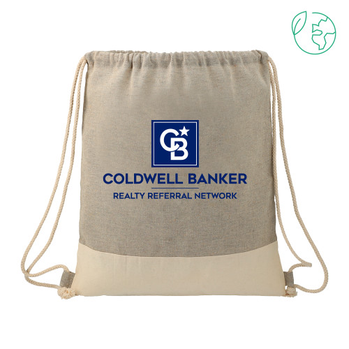 Split Recycled Cotton Grey/Natural Drawstring Bag-Realty Referral Network Framed Logo