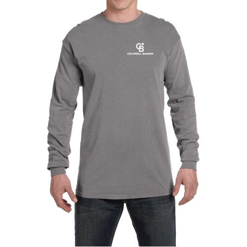 Comfort Colors Grey Long Sleeve T Shirt-Monogram Vertical Single