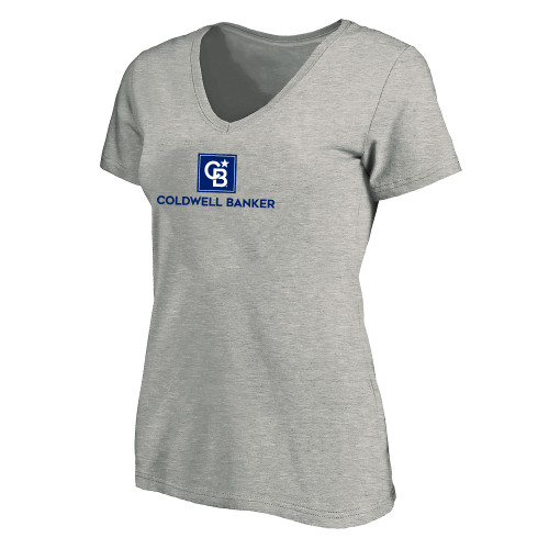 Womens Plus Heather Grey V Neck T Shirt-Framed Vertical Single