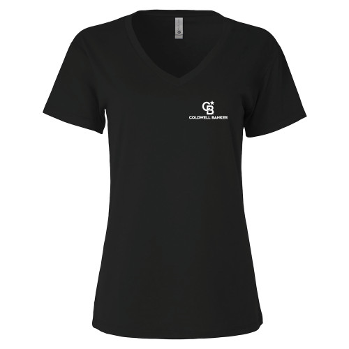 Next Level Womens Black Suede V Neck Tee-Monogram Vertical Single