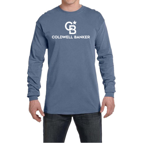 Comfort Colors Blue Jean Long Sleeve T Shirt-Monogram Vertical Single