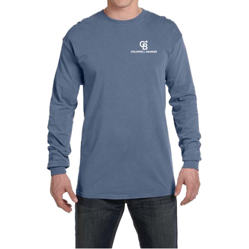 Comfort Colors Blue Jean Long Sleeve T Shirt-Monogram Vertical Single