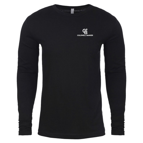 Next Level Black Cotton Long Sleeve Tee-Monogram Vertical Single