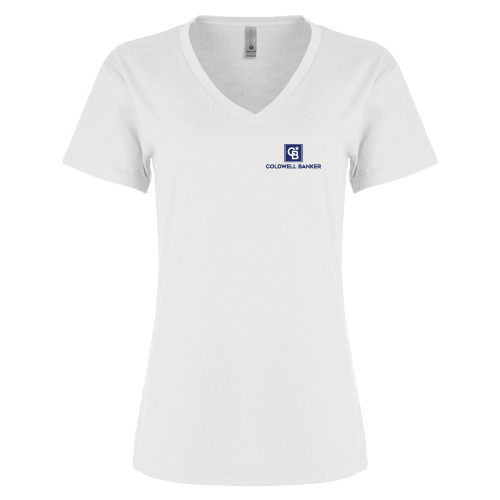 Next Level Womens White Cotton V Neck Tee-Framed Vertical Single