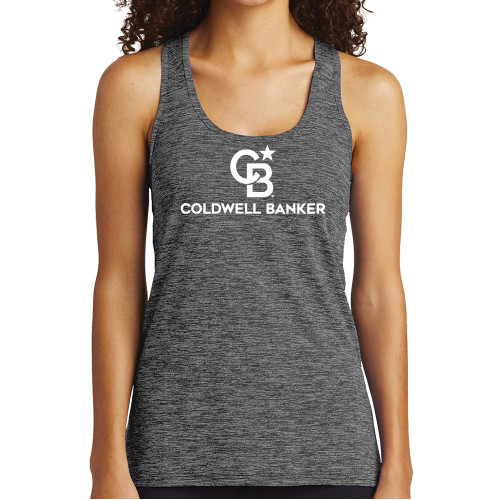 Womens Performance Grey/Black Heather Tank-Monogram Vertical Single