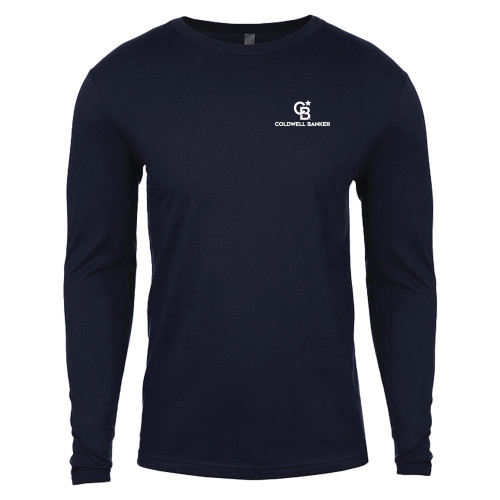 Next Level Navy Cotton Long Sleeve Tee-Monogram Vertical Single