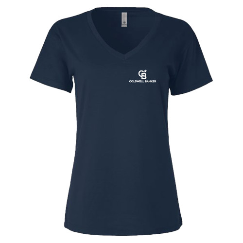Next Level Womens Navy Sueded V Neck Tee-Monogram Vertical Single