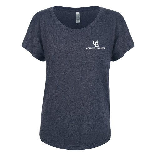 Next Level Womens Navy Triblend Dolman Tee-Monogram Vertical Single