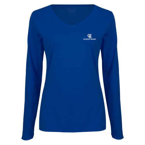 Womens Royal Long Sleeve V Neck Tee -Monogram Vertical Single