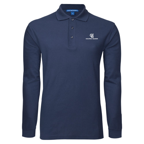 Navy Long Sleeve Polo-Monogram Vertical Single