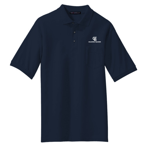 Navy Silk Touch Polo w/ Pocket-Monogram Vertical Single