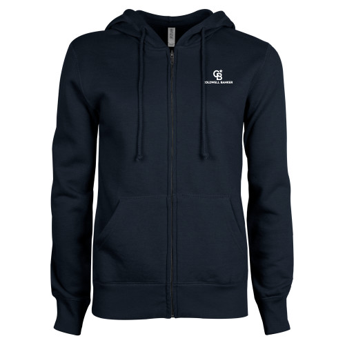 ENZA Womens Navy Fleece Full Zip Hoodie-Monogram Vertical Single
