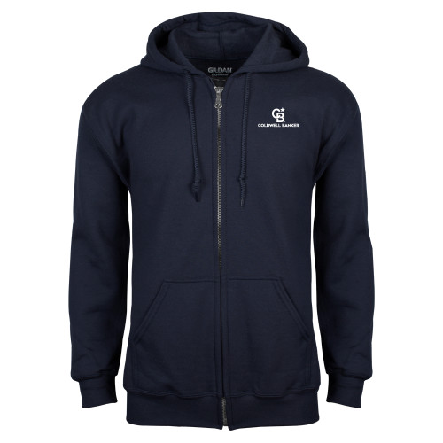 Navy Fleece Full Zip Hoodie-Monogram Vertical Single