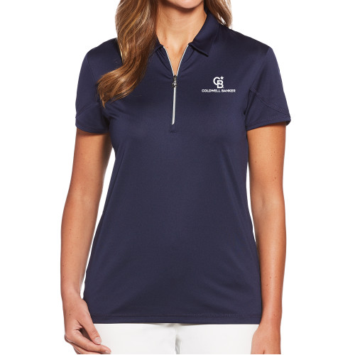 Callaway Womens Navy Tulip Sleeve Zip Polo-Monogram Vertical Single