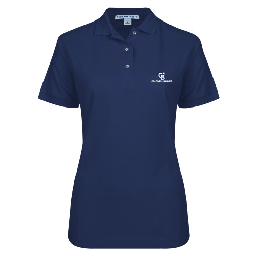Womens Silk Touch Navy Pique Polo-Monogram Vertical Single