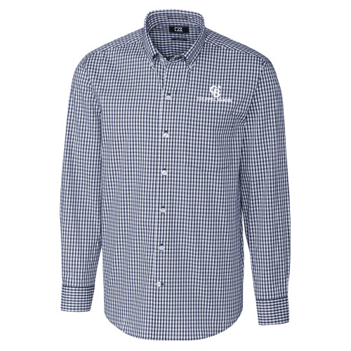 Cutter & Buck Navy Gingham Long Sleeve Button Down-Monogram Vertical Single
