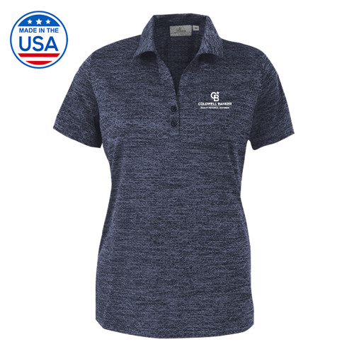 Womens Navy Honeycomb Jacquard Polo-Realty Referral Network Monogram Flat