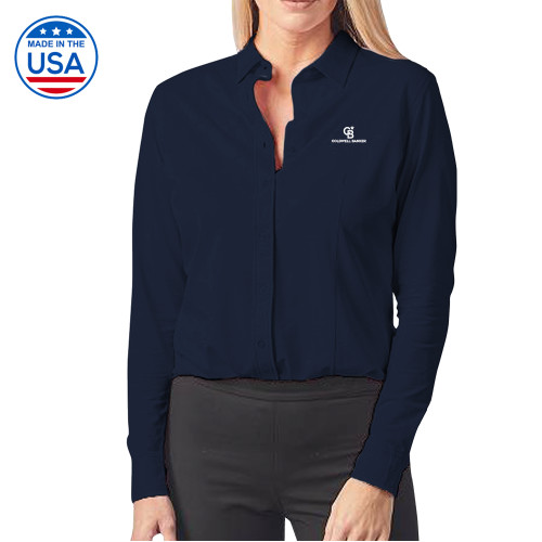 Womens Navy Elitech Prestige Knit Long Sleeve Shirt-Monogram Vertical Single
