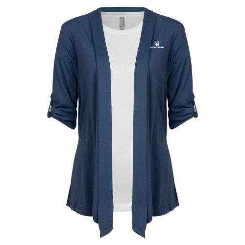Womens Navy Drape Front Cardigan Sweater -Monogram Vertical Single